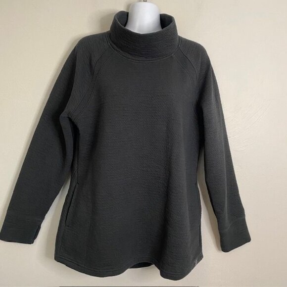 L L Bean Gray Textured Pullover Mock Neck Pockets Size Medium Soft Cozy - Picture 1 of 7